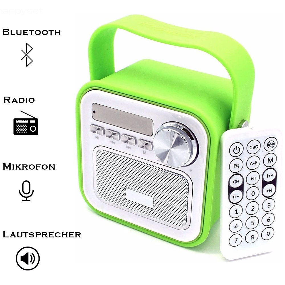 Bluetooth Lautsprecher Grün mit Radio für Küche Bad Büro