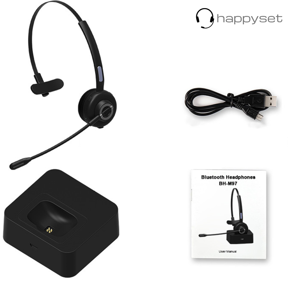 happyset Dock- Bluetooth Headset 5.0 mit Ladestation & Bügel für Videokonferenz Telefonieren Online-Seminare Handy Kopie